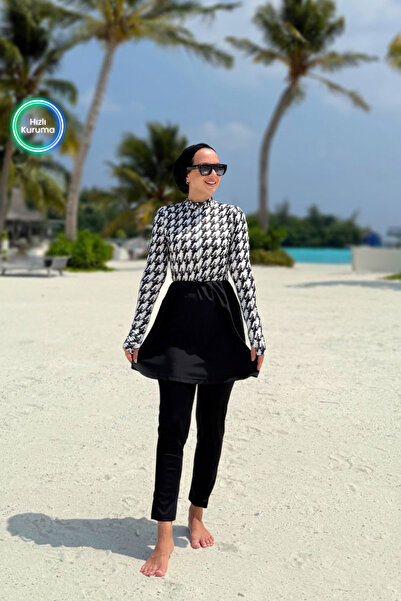 Ka Hijab Island Sörf 4'lü Tesettür Mayo - Siyah