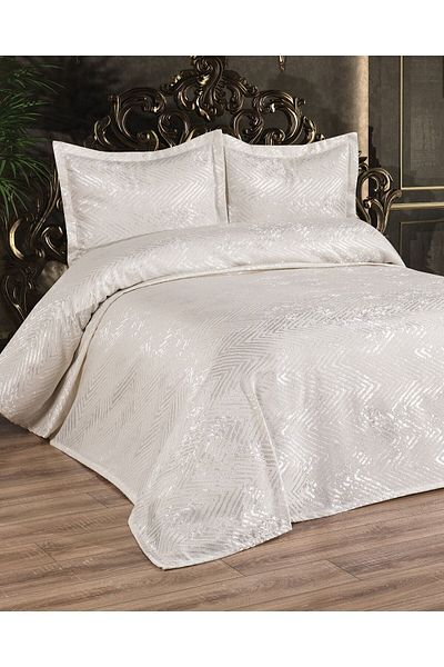Faiend Double Jacquard Modern Bedspread - Chenille Design, Cream Color