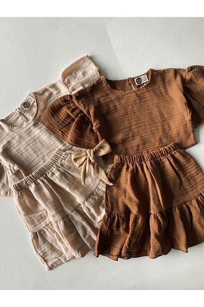 rg kidsstore Комплект от 3 муселина за момиче - пола, блуза и лента за коса