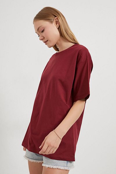 Arma Life Women's Short Sleeve Crew Neck Basic Burgundy T-Shirt