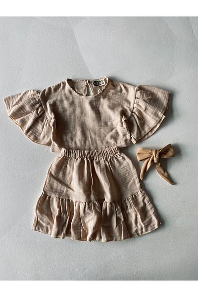 rg kidsstore Set de muselină din 3 piese pentru fetiță - fustă, bluză și bentiță
