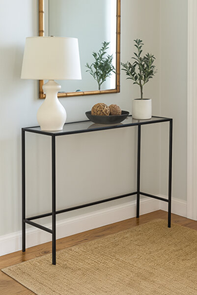 DEKOPRATİK - Canvas Metal Dresuar Dekoratif Kahve Köşesi Konsol Siyah Füme Camlı