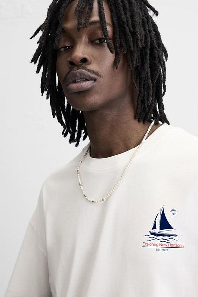 Le'sluette shadow of style Men's Sailboat Printed 100% Cotton Oversize T-Shirt