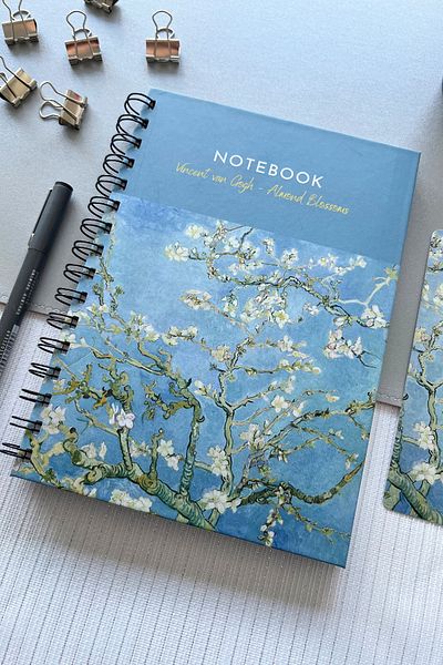 Eldesen Tasarım Spiral Thick Cover Unlined Notebook, A5 Size 80 Sheets 160 Pages, Unlined Notebook, Van Gogh