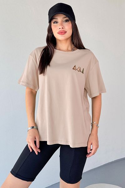 Cappmoda T-914 Mink Camping Vyšívané tričko s výstřihem