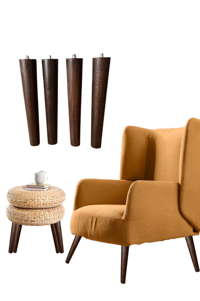 HAMADEX Picioare de mobilier conice din lemn de stejar închis de 38 cm – 4 bucăți, masă, măsuță de cafea, canapea, noptieră, accesorii pentru scaune