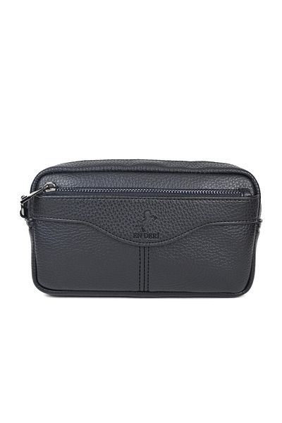 en deri Men's Black Luxury Hand and Wristband Belted Portfolio Handbag