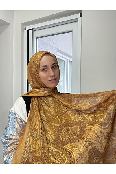 LuvenSara شال حريري مزخرف Pd1 - خردل