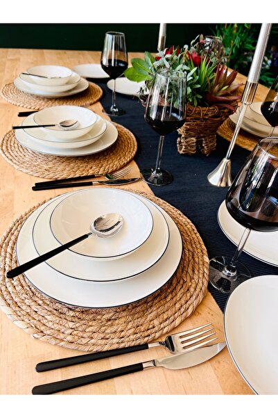 CASA DE BELLA Modern Siyah Çizgili 120 Parça 12 Kişilik Yemek Takımı Ve Çatal...