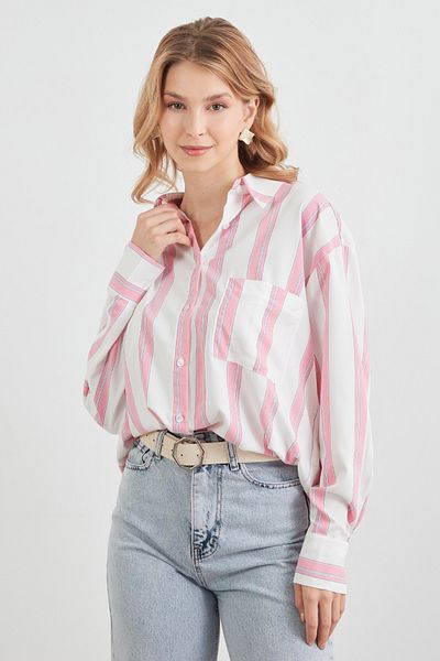 Fulla Moda Striped Single Pocket Long Back Loose Shirt