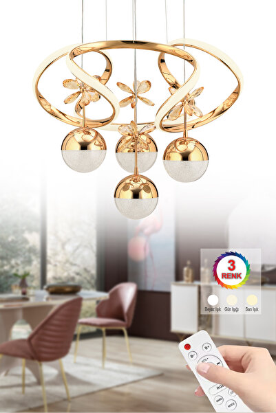 İstanbul Avize Rodin Kumandalı Gold Sarkıt 3 Renk Led Modern Ledli Avize