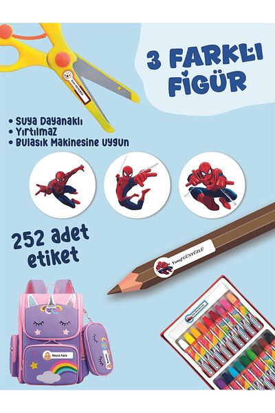 YUNUS COPY School Label Pen Notebook Label Spiderman Themed Custom Name Writable Label - 252Pcs