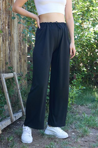 Fulla Moda Crepe Fabric Palazzo Trousers with Elastic Waist