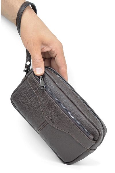 en deri Men's Brown Luxury Hand and Bracelet Belt Portfolio Clutch Bag