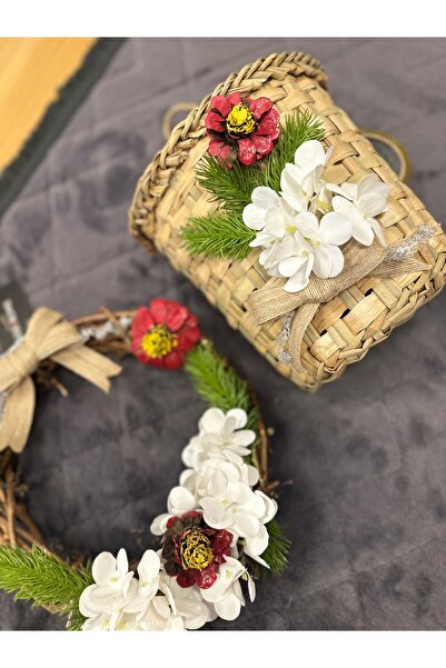 Marrone Автентична украса за врата Пролетни клонки Кошница за врата с борови ...