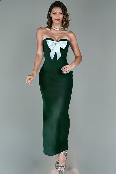 ALFUDO Moda Collection Women's Midi Bow Detailed Evening Dress