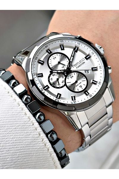 Ferrucci 3 Atm Function Silver Color Black Dial Original Men Wrist Watch