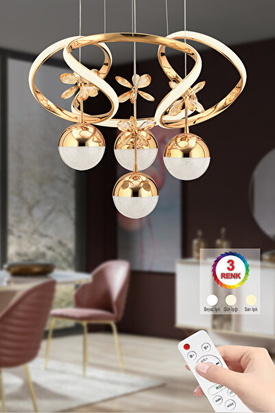 İstanbul Avize Rodin Kumandalı Gold Sarkıt 3 Renk Led Modern Ledli Avize