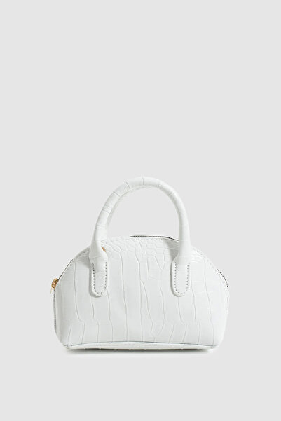 Wuclo Yenah Crocodile Patterned Cross Strap Mini Patent Leather Handbag White