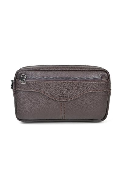 en deri Men's Brown Luxury Hand and Bracelet Belt Portfolio Clutch Bag