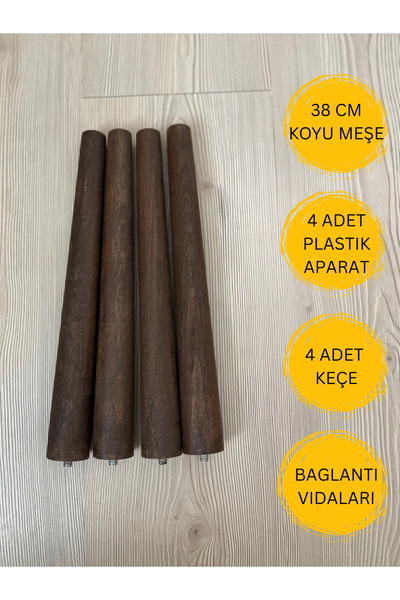 HAMADEX Picioare de mobilier conice din lemn de stejar închis de 38 cm – 4 bucăți, masă, măsuță de cafea, canapea, noptieră, accesorii pentru scaune