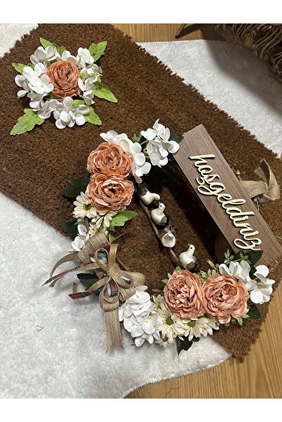 Marrone Çiçekli Paspas Kapı Önü paspası