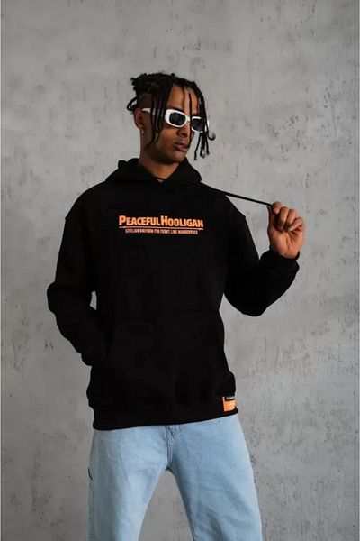 Silerra    Men's Crest Printed Hooded Sweatshirt - Black