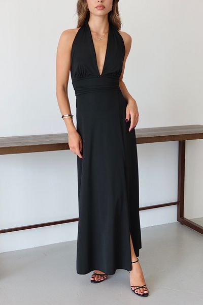 LOISY Γυναικείο φόρεμα με λαιμόκοψη στο στήθος και σχισμή πλάτη