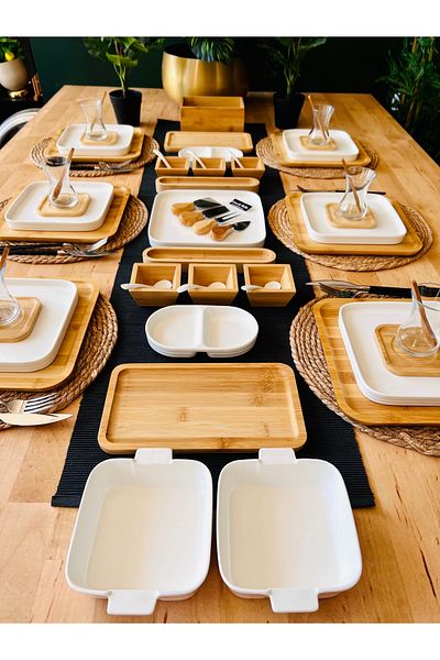CASA DE BELLA Bamboo Porcelain 56 Piece Breakfast Set for 6 People