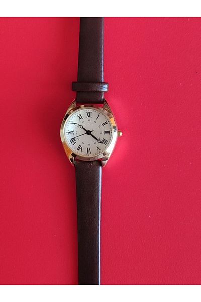 QUARTZ Vintage Minimal Women Wrist Watch Coffee Leather Cord 1Pcs