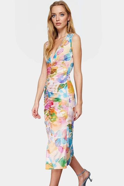 PayBuy Stylish Bodycon V-Neck Knitted Midi Dress Polyester Elastane Fabric Day and Night Comfortable Use