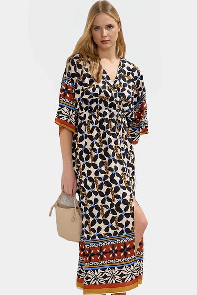 PayBuy Very Ethnic Patterned Midi Viscose Dress A-Line Three Quarter Sleeve Summer Distinguished Material