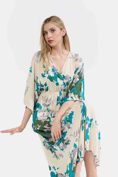PayBuy Very Ethnic Patterned Midi Viscose Dress A-Line Three Quarter Sleeve Summer Distinguished Material