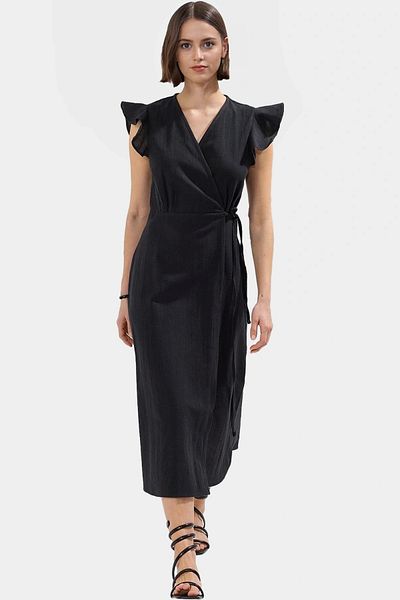 PayBuy Summer Linen Look Midi Dress Double Breasted V Neck Short Sleeve Design High Quality Durable Material