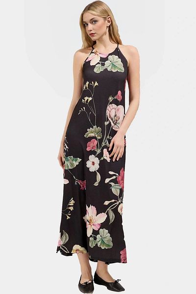 PayBuy Maxi Floral Pattern Knitted Dress Halter Neckline Comfortable Casual Durable Material Use