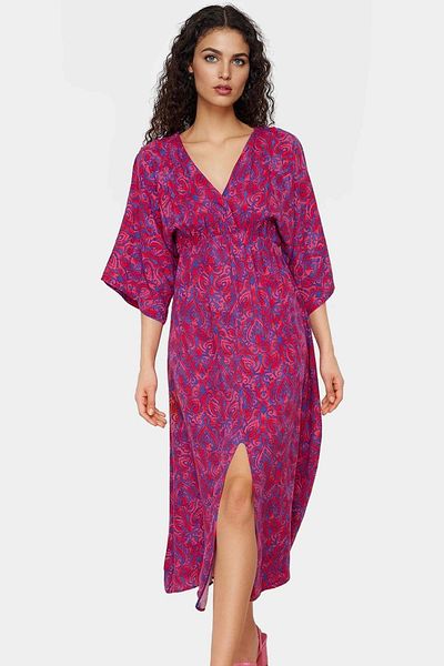 PayBuy Very Ethnic Patterned Midi Viscose Dress A-Line Three Quarter Sleeve Summer Distinguished Material