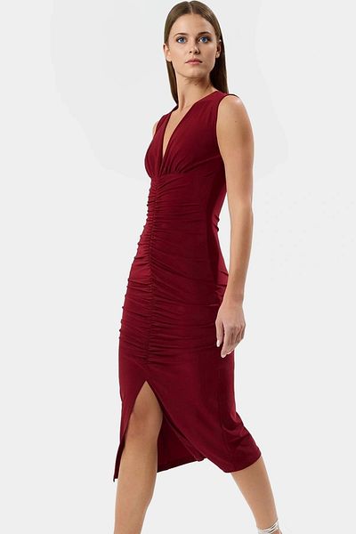 PayBuy Stylish Bodycon V-Neck Knitted Midi Dress Polyester Elastane Fabric Day and Night Comfortable Use