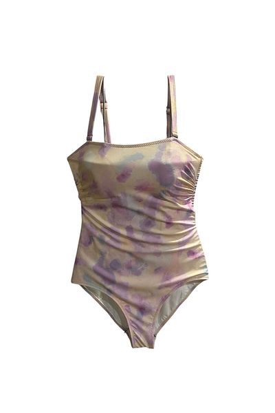 TooHot Women's Dust Pink Tie Dye Strapless Strap Lined Fixed Covered Gathering Swimsuit