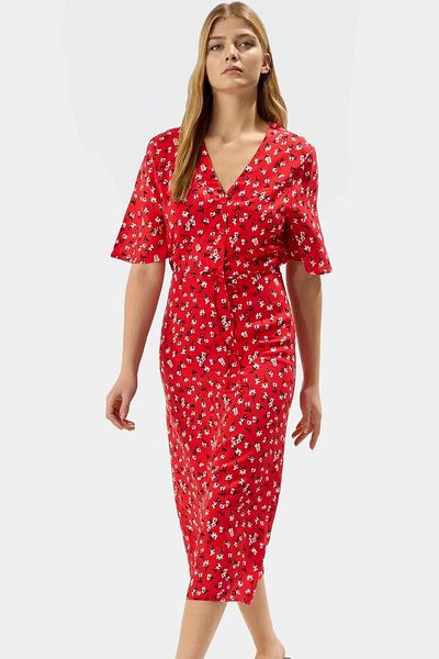 PayBuy A Line Short Sleeve Floral Pattern Viscose Midi Dress Quality Craftsmanship High Quality Zarifane Design