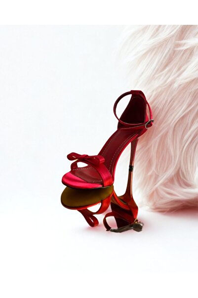 PİNK THE FASHİON TOPUKLU AYAKKABI KADIN TEK BANT KIRMIZI