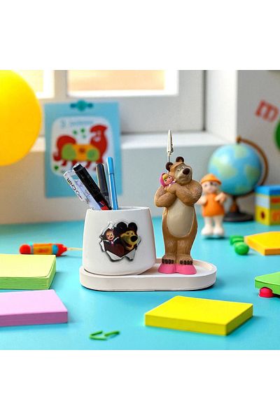 Perazayn Decorative Cute Masha and the Bear Printed Pen Holder and Note Holder Set Handmade