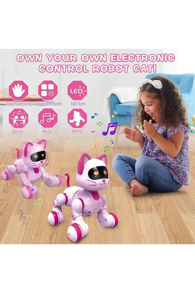 Pshoplay Uzaktan Kumandalı Şarjlı İnteraktif Akıllı Kedi - 30 Farklı Eylem ve Dans Özelliği