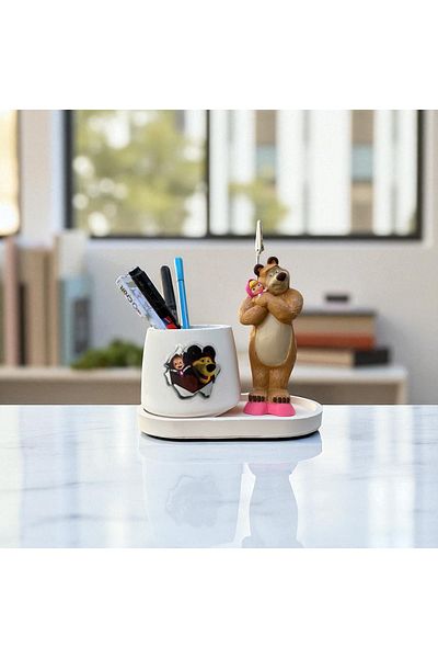 Perazayn Decorative Cute Masha and the Bear Printed Pen Holder and Note Holder Set Handmade