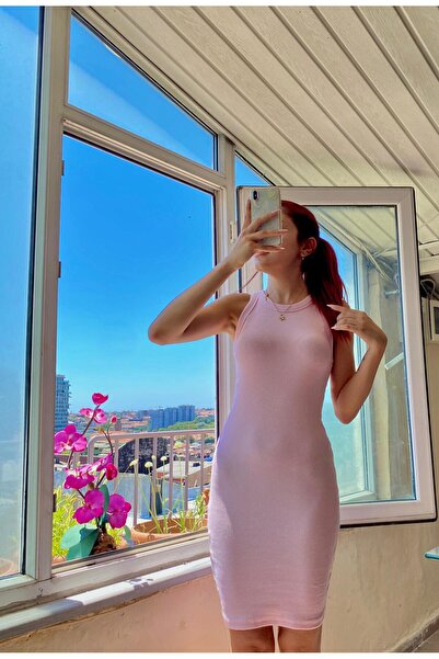 ulslu guler rotund material reiat tricotaj cu striații Rochie