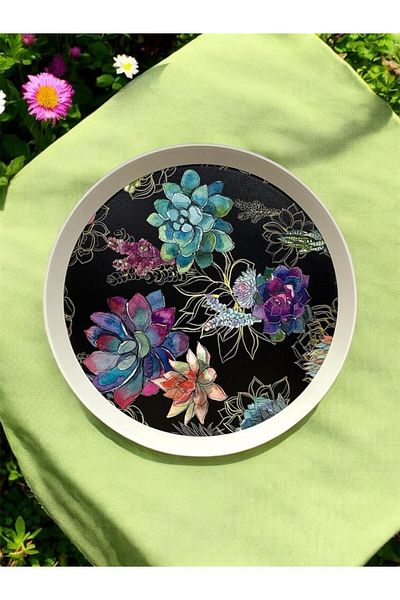 Makri 36 cm Diameter Stylish and Decorative Patterned Round Serving Tray