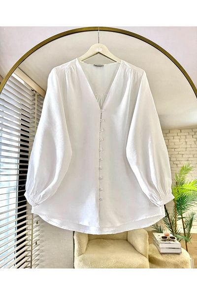 ensade Modal Fabric V-Neck Buttoned Hijab Women's Shirt
