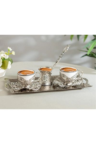E orient Coffee Cup Turkish Coffee Metal Cup Set Copper Coffee Cup with Tray Coffee Pot 2 Li