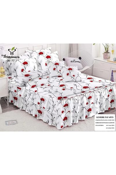 OEM Lenjerie de pat, 6 piese, cu volan, model imprimat, 270 x 245 cm