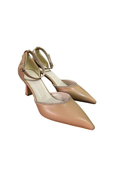 bescobel Women's Kenmi Nut Thin Heel Bow Evening Dress Pointed Toe Shoes