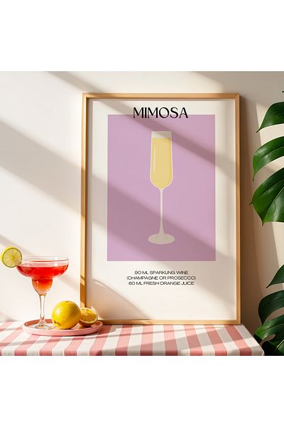 HİGUERA Mimosa Lilac Fundal Cocktail BAR Bucătărie Pictură de perete cu cadru din lemn natural